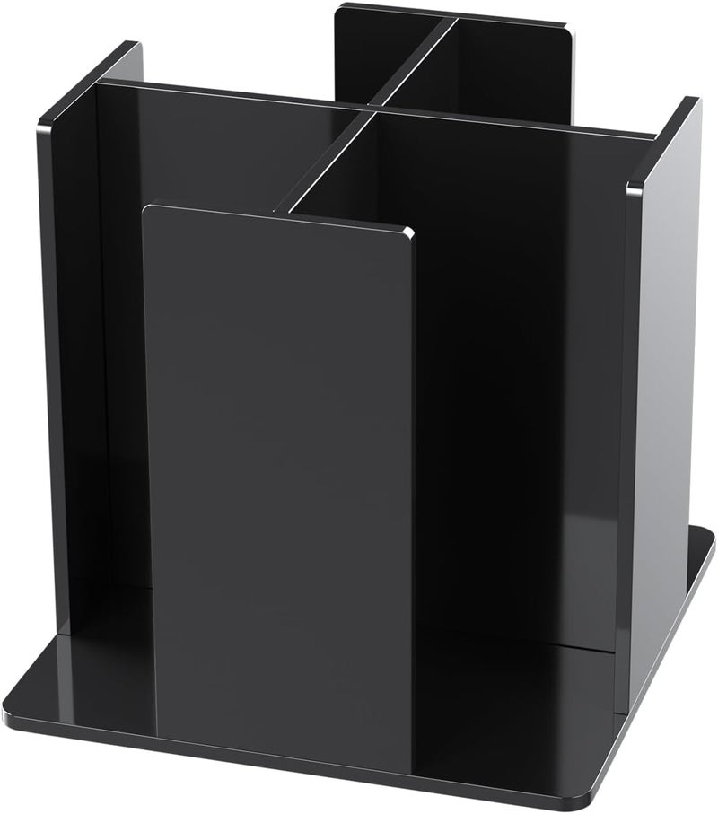 KOTEMON Cup and Lid Holder, 4 Compartment, Square | Rotating Coffee Cup Dispenser Lid Carousel for Restaurant, Buffet, Coffee Station, Bar, Countertop, Black Acrylic - Image 1